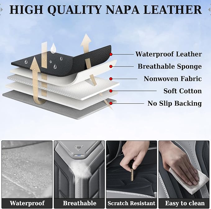 Coverado Seat Covers, Car Seat Covers Front Seats, Leather Seat Covers for Cars, Automotive Seat Covers Car Seat Protector Car Seat Cushion Universal Fit for Most Sedans SUV Pick-up Truck(Gray&Black) - Image 7