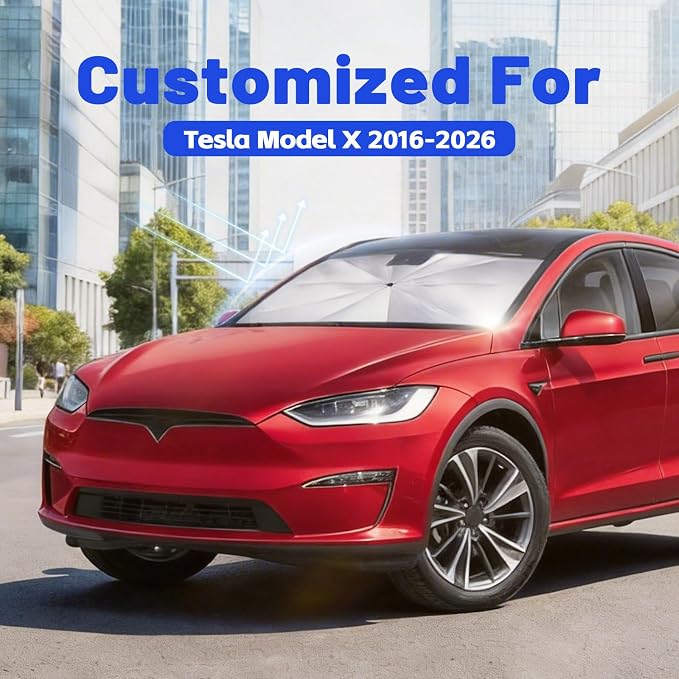 Car Windshield Sun Shade Umbrella for Tesla Model X 2016-2026, 1:1 Fit | [Reflective Coated Fabric] Car Shades Sun Visor Keep Car Cool and Protects Interior, Sunshade Umbrella for Front Window - Image 2