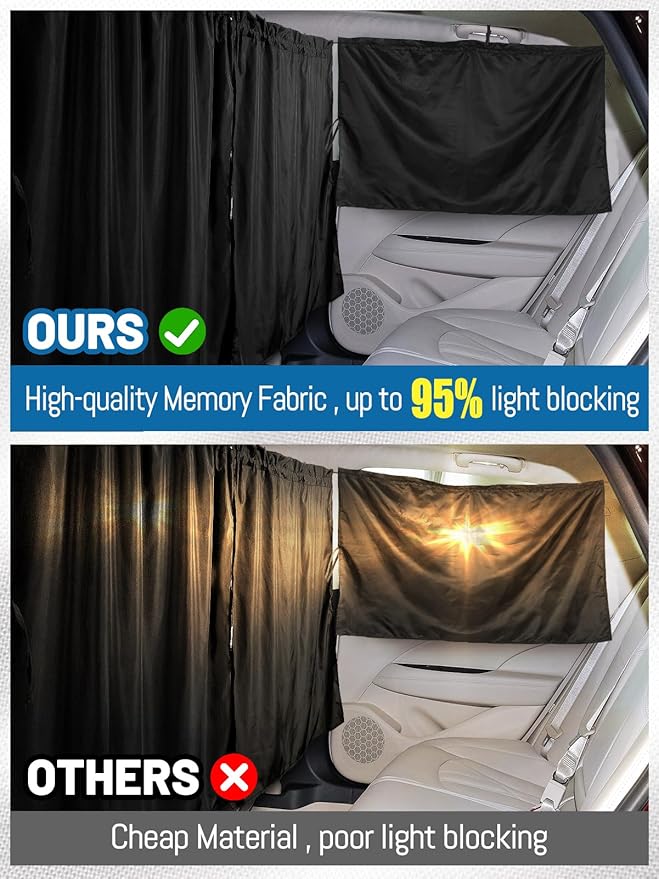 PAMASE Set of 3 Car Privacy Curtain, 95% Light Blocking | Covers Rear Seat & Side Windows, Fits Sedans & SUVs, for Travel, Camping, Nap or Sleeping, Keeps Cabin Cool and Private - Image 2