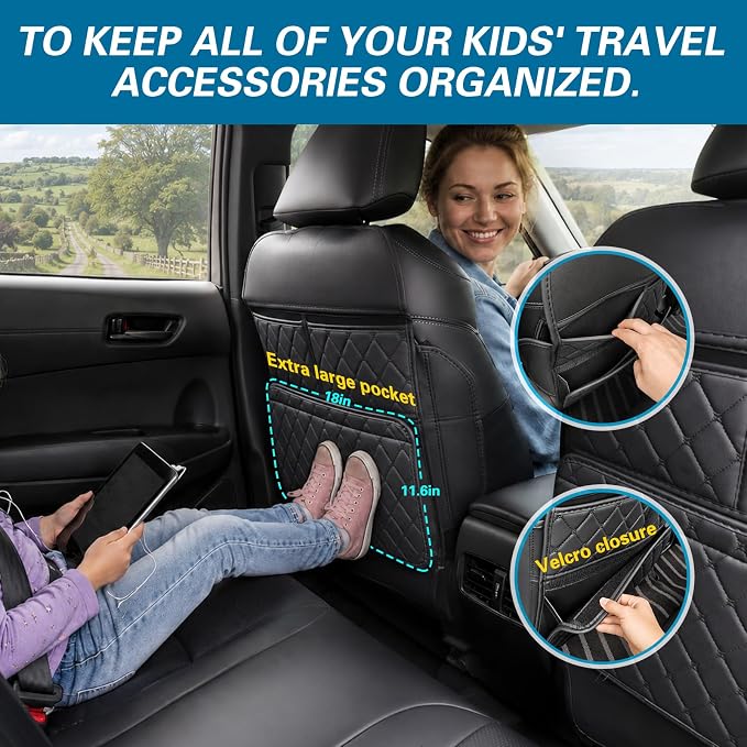 Anti-Kick Mats Seat Back Protector,Back Car Seat Protector Cover for Kids Feet with Storage Organizer,Protect Against Dirt and Scuffs,2 Pack (Black) - Image 4