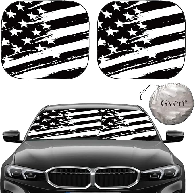 Gven Windshield Sun Shade for Car 2-Piece Foldable Sunshade for Front Windows, Blocks UV Rays, Automotive Interior Sun Protection Car Summer Accessories（US Flag,M） by Gven