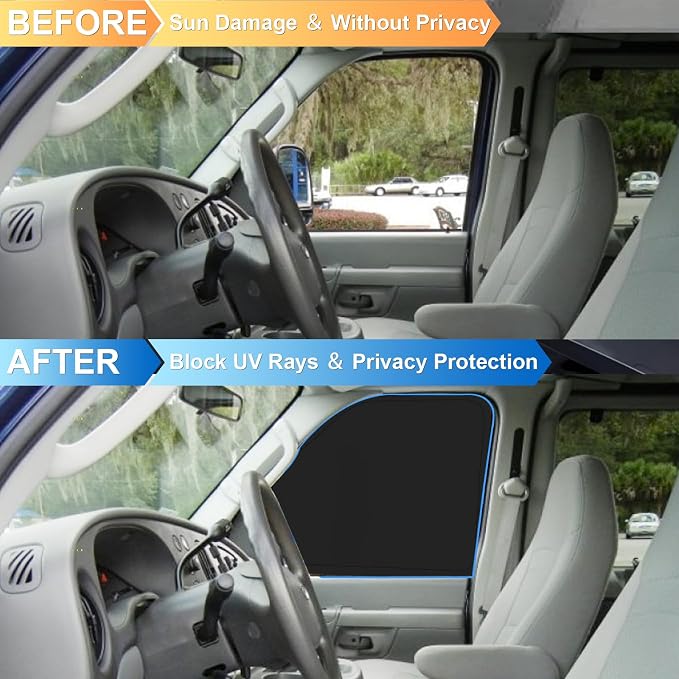 Front Windshield ＆ Side Window Sun Shade for 1996-2025 Chevy Express Accessories Cargo Van, Foldable Window Sunshade Sun Visor Protector, Window Shade Sun Shield Block UV Rays Heat, Pack of 3 - Image 7