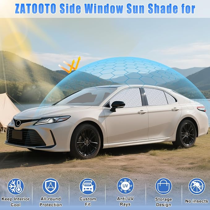 ZATOOTO Car Window Shades for Toyota Camry 2018-2023, Shade for Baby in Car | Heat Reflective, Keep Car Cool, 4 Pack Custom Fit, Ideal for Camping, Naps & Protecting Valuables, Easy Foldable Storage - Image 2