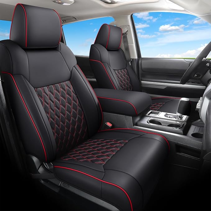 Huidasource Tacoma Truck Seat Covers Custom Fit for Toyota Tacoma 4th Gen(2024-2026) Double&Crew Cab SR SR5 Limited TRD Sport/Off Road Trailhunter, Front & Rear Car Seat Cover(Full Set/Black&Red) by Huidasource