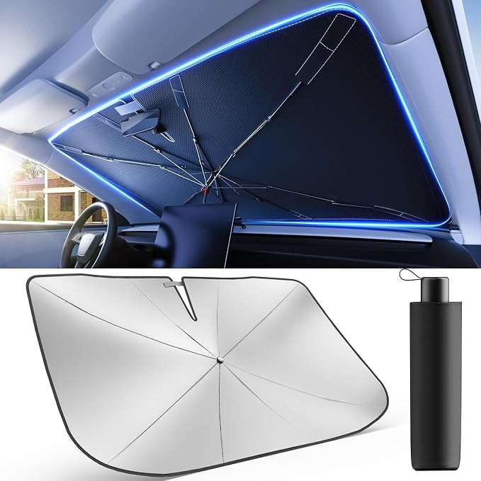 [2026 Upgrade] Weektic Windshield Sun Shade Umbrella [UPF50+ Crystal Nano Reflector] Protect Car from Sun Ray Damage, Umbrella Sun Shade for Car SUV Truck Keep Cool & Comfy, X-Large (64" L x 34" W) by Weektic