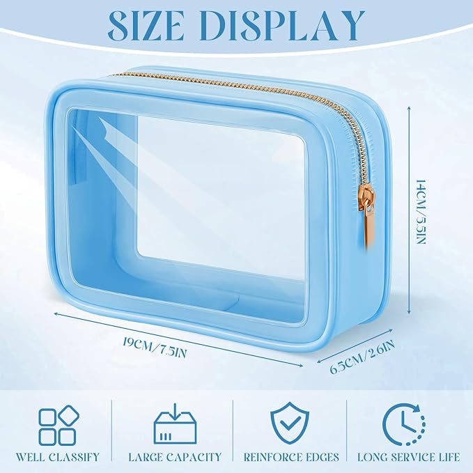 Hsei 12 Pcs Clear Makeup Bags Diaper Bag Organizer Travel Toiletry Bags with Zipper Clear Cosmetic Organizer Car Storage Pouch Bridesmaid Gift for Women Beach Vacation (Blue) - Image 2