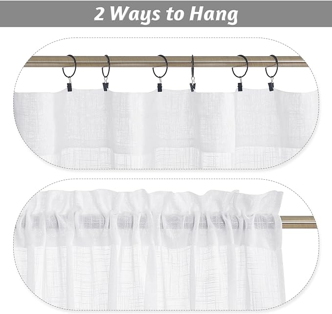 RYB HOME White Sheer Curtains 95 inches Long for Living Room | Extra 66 inches Widith for Light Filtering, Rod Pocket, Breathable, Semi Sheer Curtains, White, W66 x L95, 2 Panels Set - Image 3