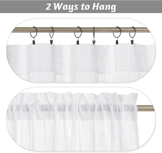 RYB HOME White Semi Sheer Curtains for Small Window 45 inches Long | Light Filtering Privacy, Boho Country Rustic, Kitchen Cafe Bathroom RV Camper, Rod Pocket,White, W34 x L45, 2 Panels - Image 6