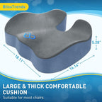 BlissTrends Thick Seat Cushion for Office Chair & Car Seat, XL, Grey&Blue | Memory Foam with Removable Cover, Ergonomic Tailbone & Sciatica Support for Pressure Relief and Long Sitting, 3.9" Thick - Image 3