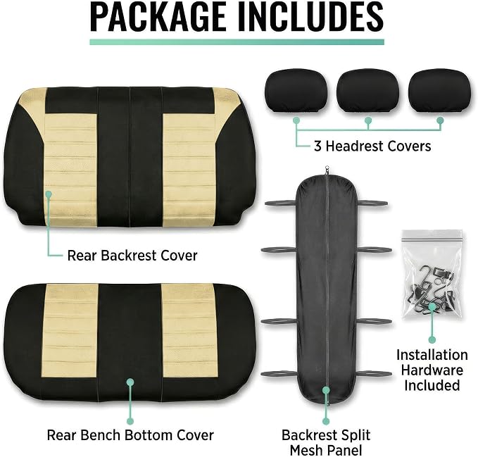 FH Group Automotive Car Seat Covers Rear Set Premium 3D Air Mesh Seat Covers, Airbag Compatible and Split Bench Cover Universal Fit Interior Accessories for Cars Trucks and SUVs - Beige - Image 5