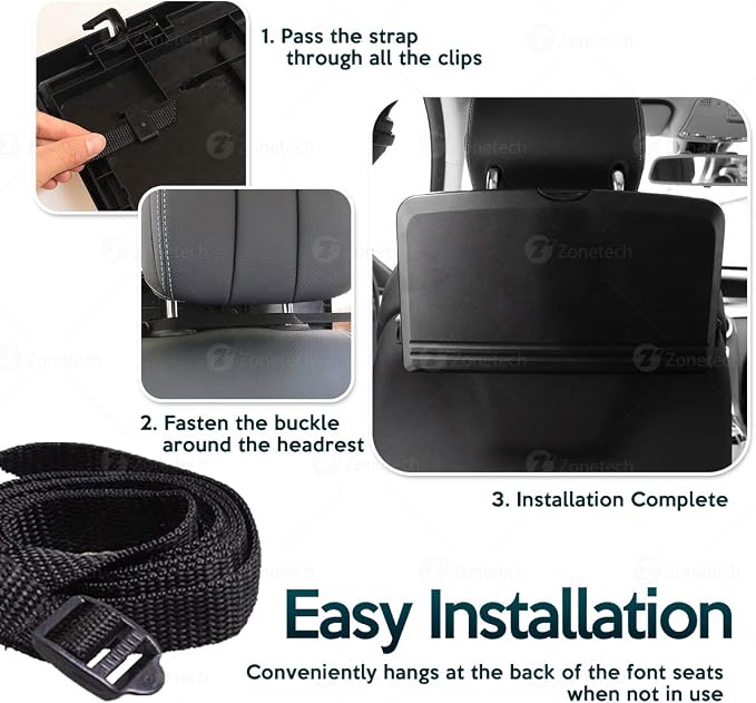 ZONETECH Multi-Functional Portable Foldable Car Backseat Tray Desk - Black Vehicle Table for Food, Meal, Snack, Laptop - Stay Organized When on The Go (1-Pack) - Image 6