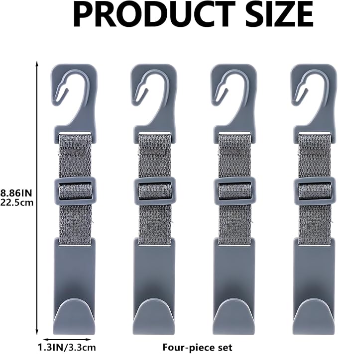 4 Pack Headrest Hooks for Car, Adjustable Purse Hook, 110 LBS Heavy Duty, Vehicle Seat Back Organizer for Purses, Bags, Handbags, Easy Install ﻿(Gray) - Image 2