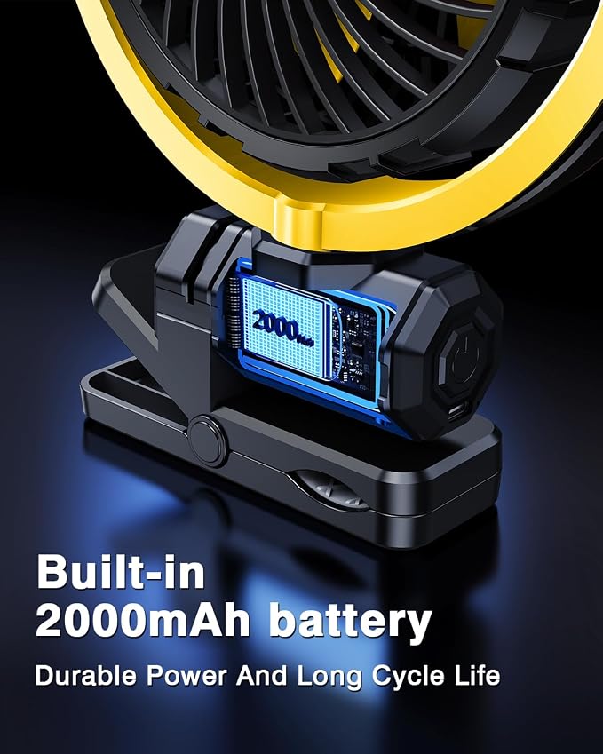 Car Clip on Fan for Sun Visor Handle, 2000Mah Rechargeable Battery Powered Usb Fans That Blow Cold Air, Portable Car Cooling Fan for Cars without Ac, for Vehicle, Van, Suv, Rv, Truck, Yellow - Image 4