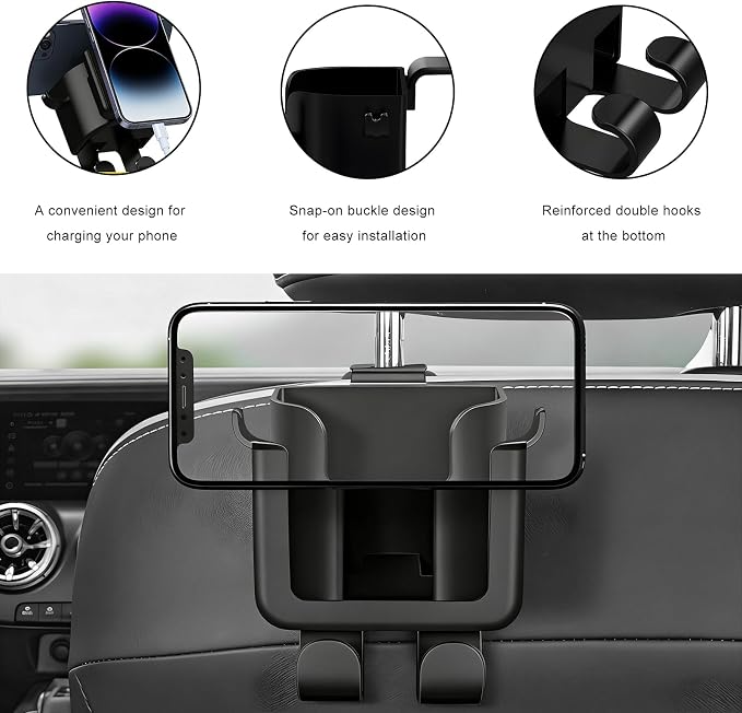 4 PCS Headrest Cup Holder for Car Back Seat, Auto Bottle & Phone Holder with Headrest Hooks, Multifunctional Plastic Back Seat Organizer for Phones Drinks Bags, Car Accessories - Image 4