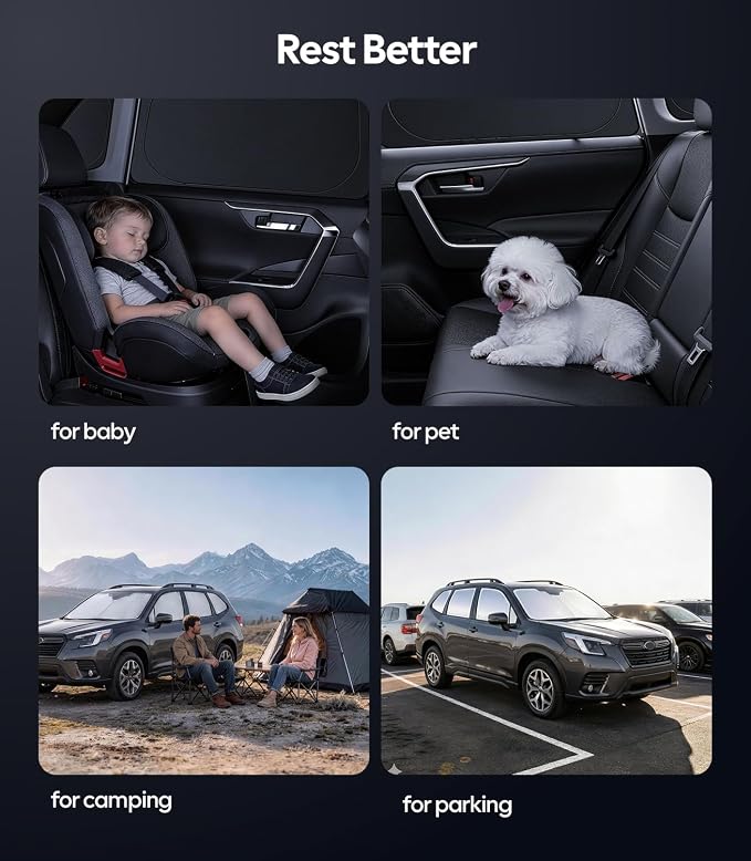 Wigoo 2026 8PC Full Set Window Sunshade for Subaru Forester 2019-2024 | 7-Layer Cooler & Blacker, Ice-Crystal Tech, Full Set Shades With Windshield for Sun Block, Camping Accessories - Image 8