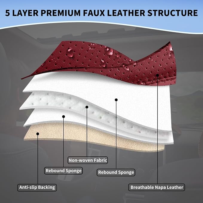 Leather Front Seat Covers for Cars Automotive Seat Protectors | Breathable Waterproof Durable Full Surround & Lumbar Support Design Non-Slip Universal Fit for Most Cars SUVs Trucks Vans Red - Image 6