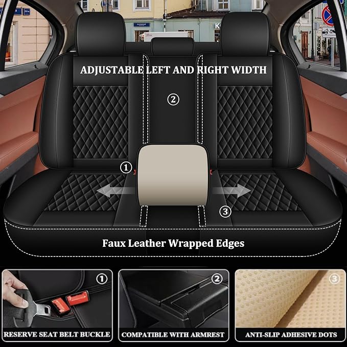 IKABEVEM Car Seat Covers Fit for Acura RDX 2007-2025 2026 Full Set | Waterproof Faux Leather, Airbag Compatible, Easy to Install & Wipe Car Seat Protector,5 Seats Covers Fit for RDX, Black - Image 9
