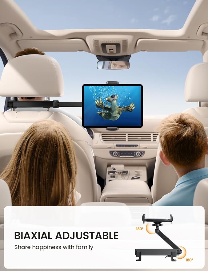 Lamicall Car Headrest Tablet Holder, Lockable Car Backseat Mount | 3 in 1 Extension Arm, Gifts Road Trip Essentials for Kids, for iPad Pro Air Mini, Fire HD, 4.7-13" Tablets - Image 4