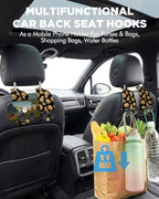 WOCOCN Purse Holder for Car, 2 Pack Heavy Duty Purse Hanger for Car | PU Leather Car Seat Hooks for Purses and Bags, Cute Floral Headrest Organizer for Handbags & Backpacks, Sunflower Skull - Image 2
