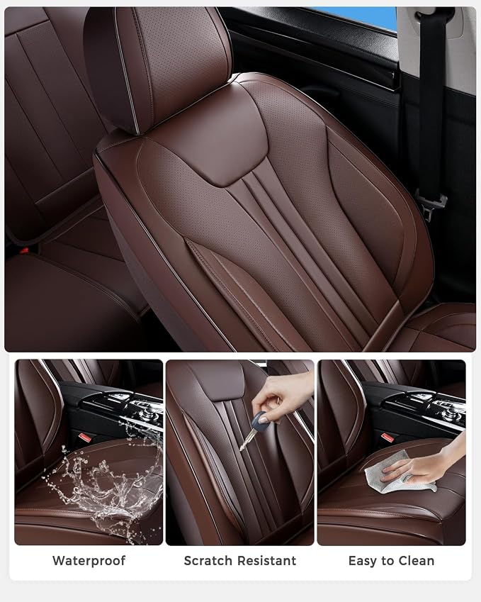 Huidasource Front Row Seat Covers, Premium Waterproof Faux Leather, Universal Fit for Most Cars, SUVs & Trucks, Airbag Friendly, Easy to Install, Wear Resistant for Daily Commute, Coffee - Image 5