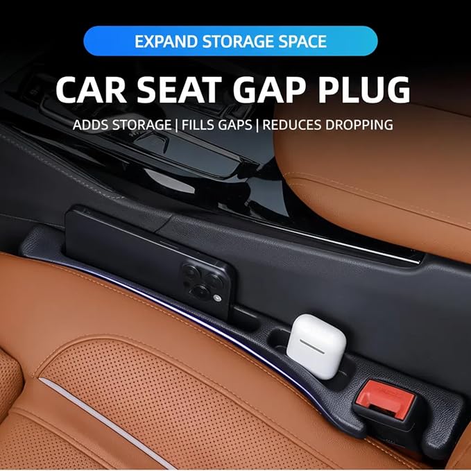 2 Pack Car Seat Gap Organizer, Seat Gap Filler Plug for Cars, SUVs & Trucks – Prevents Lost Items, Great for Rideshare, Daily Commute & Long Trips, Universal Fit PU Leather, Black - Image 3