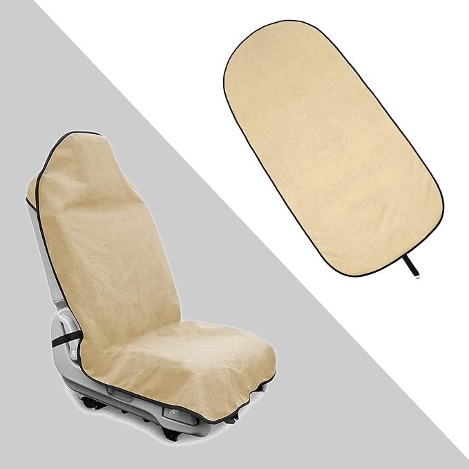 Waterproof Towel Car Seat Cover, Sweatproof Non Slip Towel Carseat Cover, Machine Washable Vehicle Bucket Frontseat Protector Accessories, Universal for SUV, Sedan, Truck (Beige) by Unknown