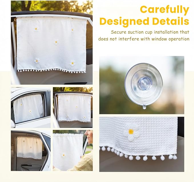 2 PCS Car Window Sun Shade, 25.2" × 18.5" Cute Cartoon Auto Side Window Shade for Privacy Protection, Lovely Cotton Vehicle Sun Heat & UV Protection Cover for Side Windows - Image 3