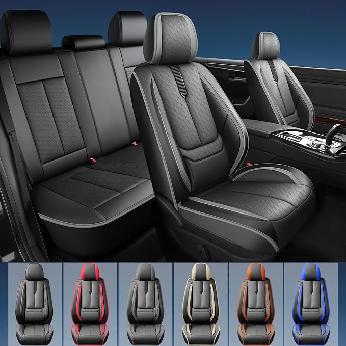Fit Altima Car Seat Covers for Nissan Altima 2010-2024 2025 2026 -Upgraded Premium Waterproof & Breathable Leather,Airbag Compatible,All-Weather Seat Cushion Protector,2 Front/Black-Grey - Image 2