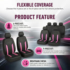 Car Seat Cover Full Set, Breathable Split Anti-Slip Vehicle Front Rear Seat Protector with Removable Headrest Guard, Automotive Interior Chair Protective Covers, Universal Fit (Pink) - Image 6