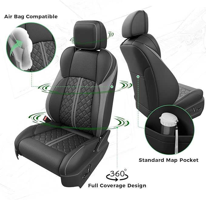 RIDEPOSH Custom Leather Seat Covers for Toyota Tacoma Double Cab 2024-2026 | full set, BKgray, OEM fit, premium waterproof leather, anti-slip, extra pockets, long-term durability, airbag compatible - Image 3