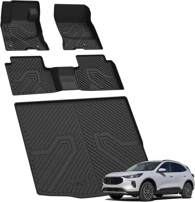 LASFIT Floor Mats for Ford Escape Hybrid 2020-2026(NOT for Gasoline Models) | Cargo Liner All Weather Protector TPE Custom Fit Car Floor Liners, 1st & 2nd Row & Trunk Set, 4PCS Black - Image 7