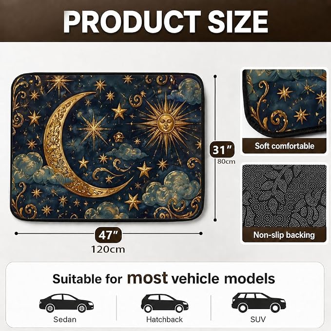 Car Trunk Mat for SUV, 31"x47" Sun Moon Star Cargo Liner Protector | All Weather Universal Cargo Liners for Dogs, Car Accessory for SUVs/Sedan/Wagons, Durable Non-Slip Washable Rear Cargo Mat - Image 2