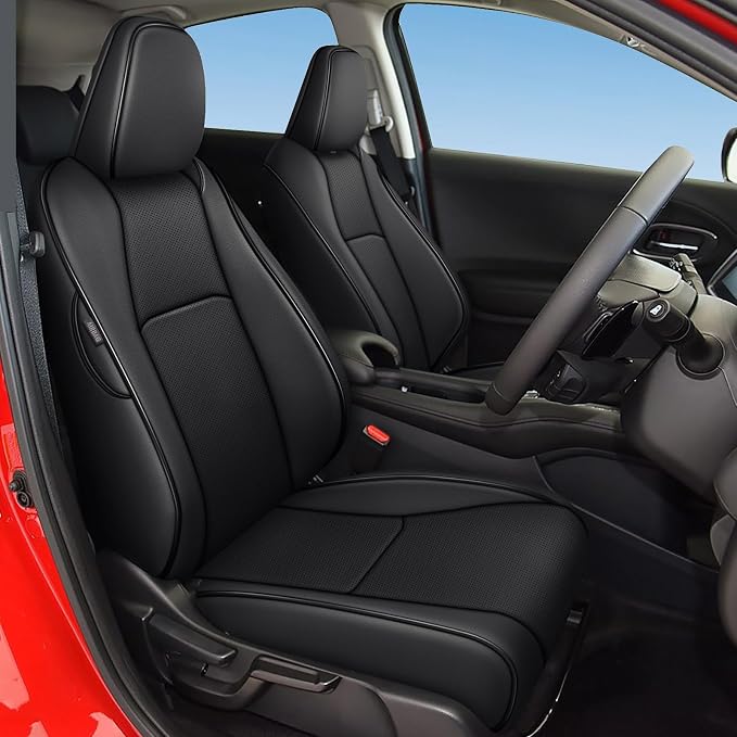 Seat Covers for Honda HRV 2019-2022 Sport/EX/EXL/Touring | Custom Fit for HR-V 2019 2020 2021 2022(Not for LX),Waterproof Anti-Slip -Full set Faux Leather Black by AOMSAZTO