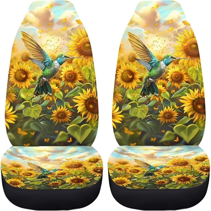 Hummingbird Sunflower Accessories 2 Pack Front Car Seat Covers, Automotive Interior Non-Slip Easy to Install Seat Cushion Protectors for Front Seats, Universal for Vehicles Trucks Vans SUV - Image 5