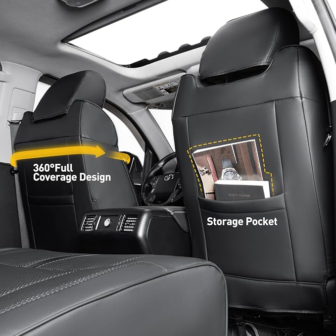 Super Cover for Toyota Tundra Seat Covers 2014-2021 (CrewMax only), Full Covered Leather Seat Protectors for Tundra 2021 2020 2019 2018 2017 2016 2015 2014 Truck Car Accessories with Carbon Fiber - Image 7