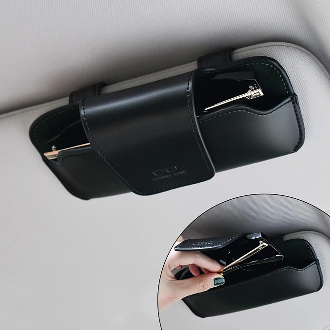 Sunglass Holder for Car Visor, Car Sunglasses Holder Leather, Eyeglasses Holder Glasses Storage Case Visor Accessories - Image 9