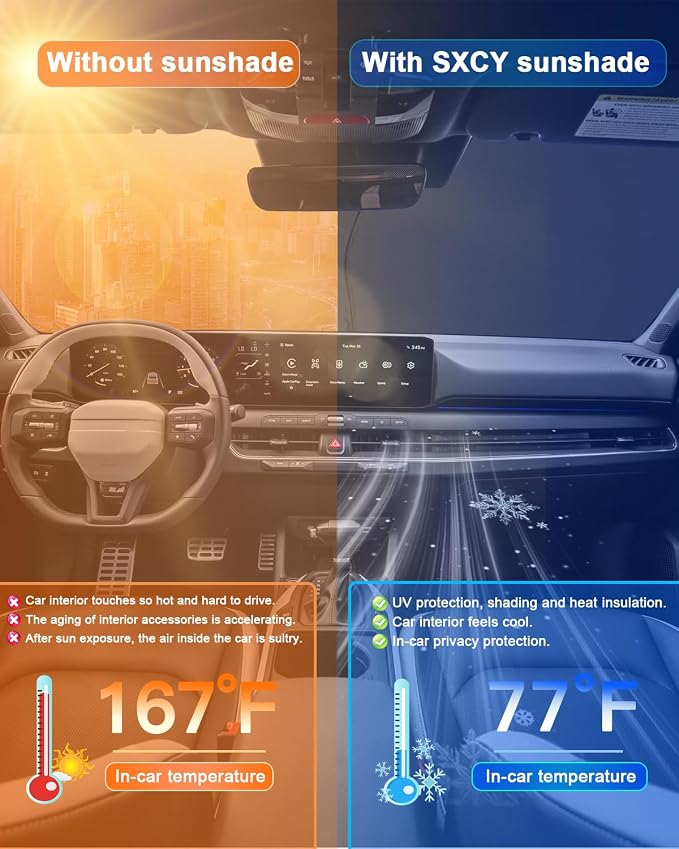 SXCY for 2025 2026 Kia K4 Windshield Sunshade for 2026 Kia K4 Accessories Sunshade Foldable Sun Shield 2025 K4 Sunshade Sun Protector Front Windows Sun Protection Block UV Rays - Image 5