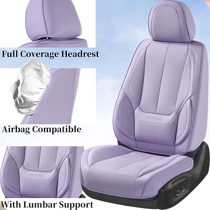 Coverado Seat Covers, Car Seat Covers Front Seats, Car Seat Cover, Car Seat Protector Waterproof, Car Seat Cushion Nappa Leather, Purple Seat Covers Carseat Cover Universal Fit for Most Cars - Image 3