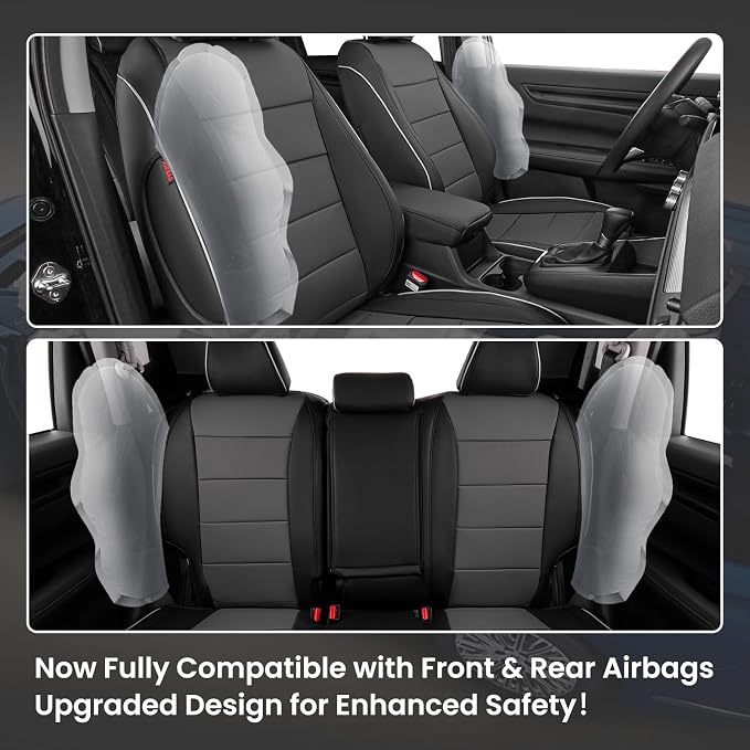 EKR Car Seat Covers for Honda CRV 2023-2026 Leatherette Full Set | Custom Fit for Honda CRV 2023 2024 2025 2026 Easy-Wipe Protection,Faux Leather(Black/Gray) - Image 2