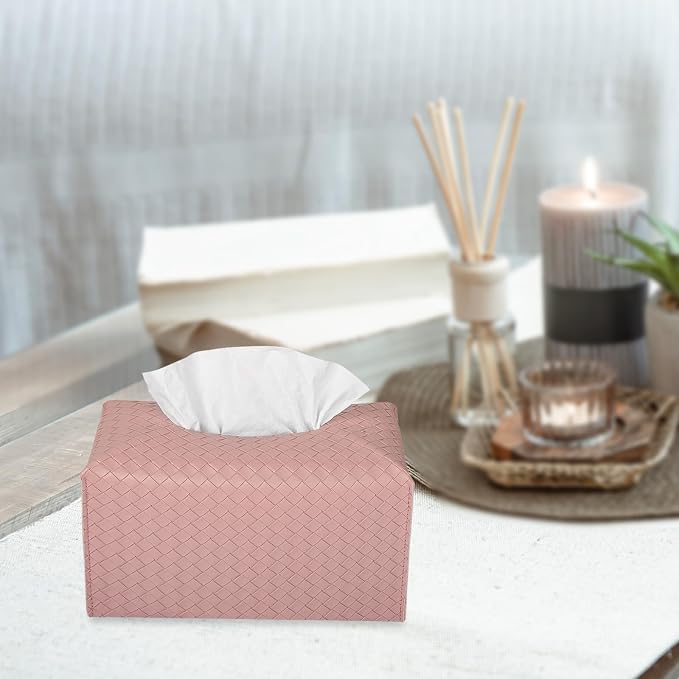 Tissue Box Cover Rectangle Leather Facial Paper Holder, Pink | PU Leather，Easy to Fill, Easy Clean, Decorative Cube Tissue Box Holder for Office, Bathroom,Kitchen, Living room, Guest room - Image 3