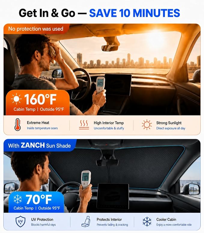 Zanch Custom Windshield Sun Shade for Honda Pilot 2016-2026, 7-Layer UV & 100% Sun Blockage, 3D Scanned Fit, Interior Protection, Keep Car Cooler, Easy Storage & Foldable Accessories - Image 2