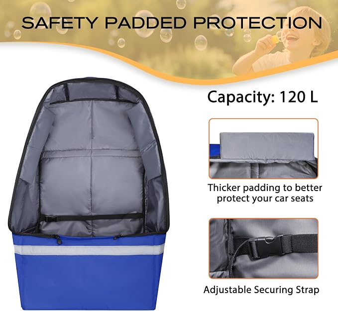 LARIPOP Car Seat Travel Bag for Airplane, Universal Gate Check Car Seat Bag, Padded Backpack with Waist Belt, Reflective Strips & Protective Feet, Fits Infant Convertible Booster Seats, Blue - Image 4