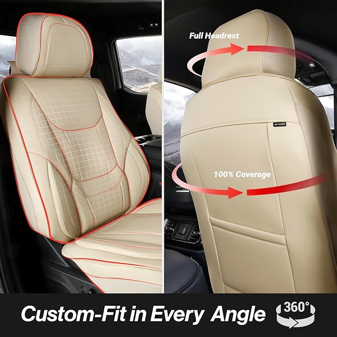 Coverland Premium Custom Fit Truck Car Seat Covers Full Set Seat Waterproof | Airbag Compatible Non-Slip Seat Cover for 2008-2010 Ford F250 F350 Super Duty [Beige - Size Chart X69] - Image 4