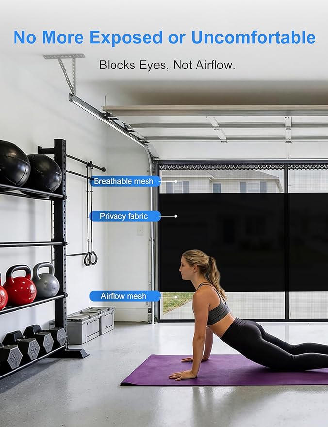 Privacy Garage Door Screen for Single Car Garage 8x7ft - Retractable Slide Track System, Heavy Duty PET Mesh with Blackout Privacy Panel, Magnetic Closure, Keeps Bugs Out, Fits Garage Opening 8 x 7 Ft - Image 2