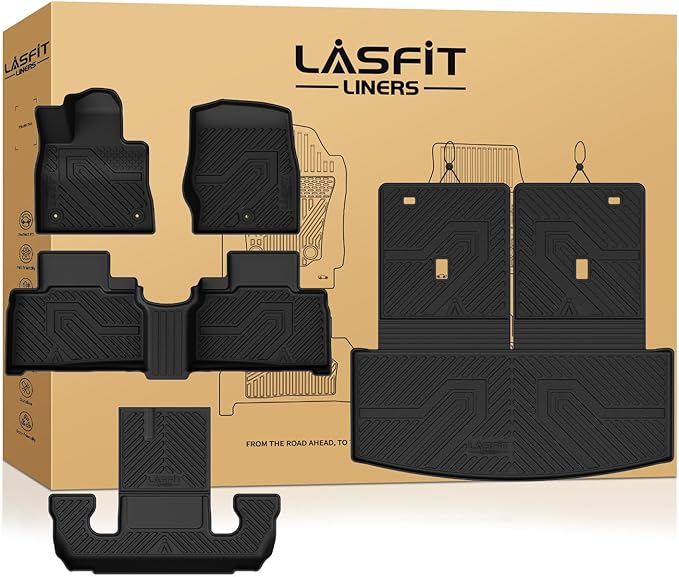 LASFIT Floor Mats for Ford Explorer 2022-2025 2026 6 Seats with Cargo Liner | Custom Fit All Weather Protector TPE Easy Clean Floor Liners with Trunk Backrest Mat Car Mats for Explorer Accessories, Black by LASFIT