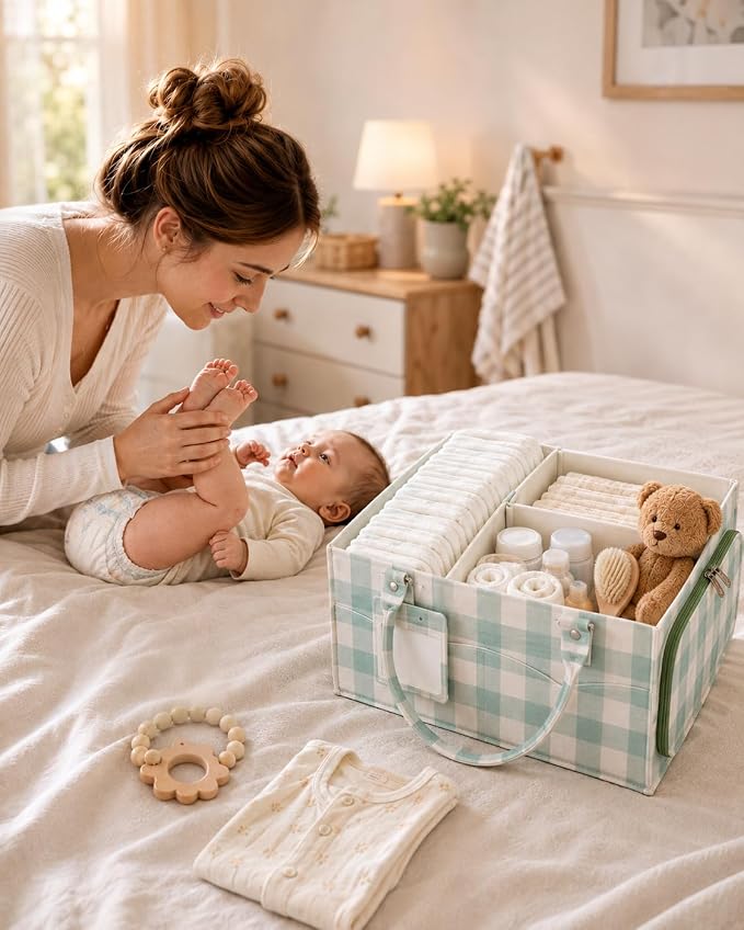 ABOOFAN Baby Diaper Caddy Organizer with Removable Dividers and Handle | Felt Nursery Storage Bin, Holds Diapers, Wipes and Newborn Essentials, Portable for Changing Table, Car & Bedside - Image 2