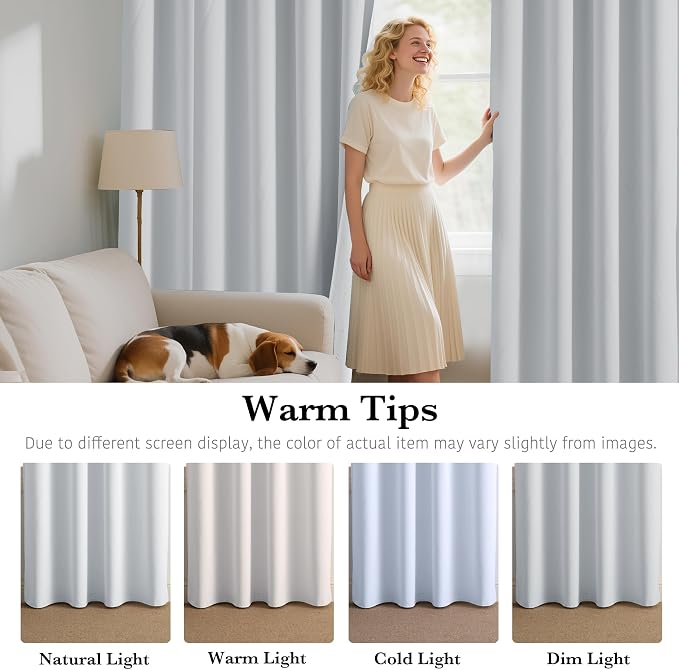 RYB HOME Short White 100% Blackout Curtains for Small Window | Thermal Insulated, Heat & UV Blocking, Total Room Darkening, Privacy, Drapes for Dining Room Theater, W62 x L63, 2 Panels - Image 6