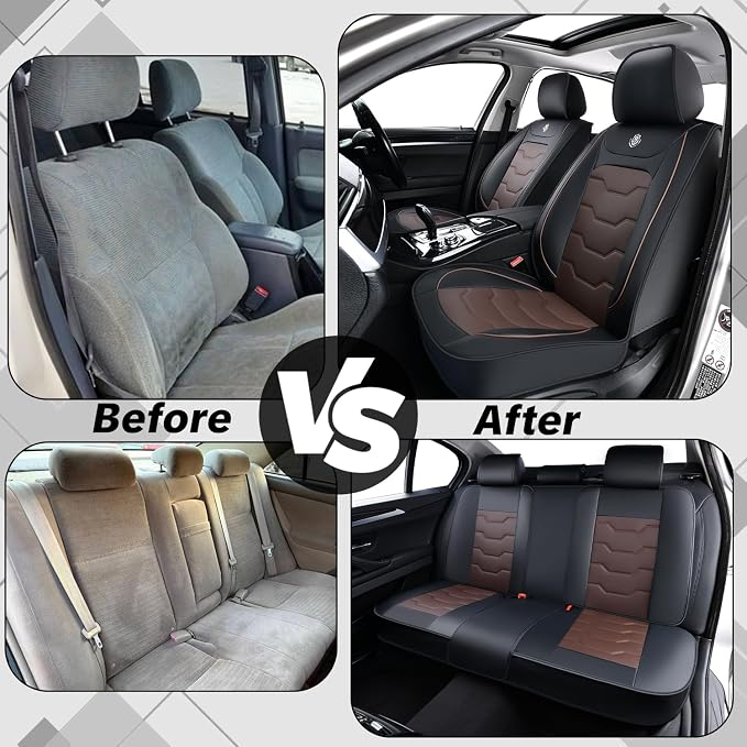 Car Seat Cover Full Set Kit, Universal Car Seat Cover for Cars, Waterproof Leather, Protect & Upgrade Car Interior, Airbag Compatible, Easy to Install & Clean, for SUV, Pickup Truck, Sedan - Image 8