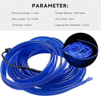 EL Wire Interior Car LED Strip Lights, 16.5FT 5V EL Wire Strip Neon Glowing Strobing Light w/ 5mm Sewing Edge, USB Electroluminescent Ambient Lighting Kit for Car Inside Decoration (Blue) - Image 2