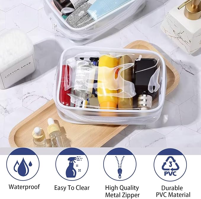 12 Pieces Clear Cosmetics Bag, Clear Zippered Cosmetic Makeup Pouch, TSA Approved Toiletry Bag for Travel, Waterproof Vinyl Plastic Organizer Case for Vacation Bathroom (White Medium) - Image 4